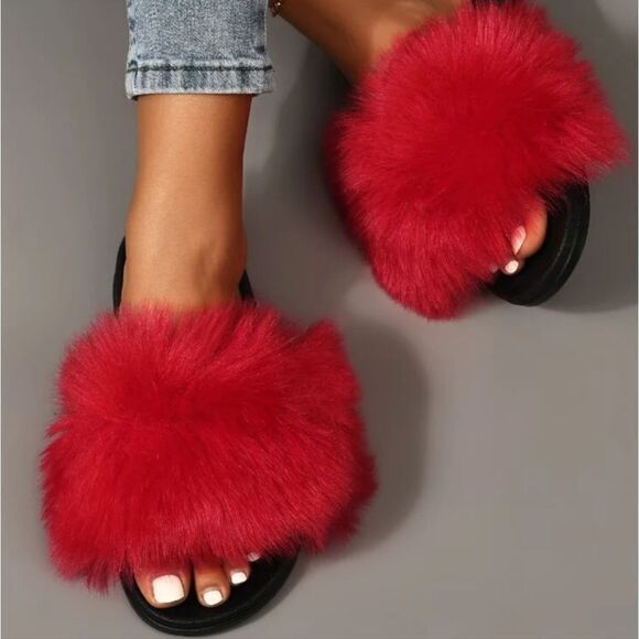 BRAND NEW ROUGE HELUIM FAUX FUR OPEN TOE WOMEN"S SANDAL - Picture 12 of 12